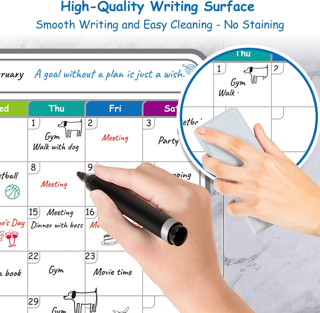 4-Pack Non-Magnetic Dry Erase Calendar Board Set – Monthly, Weekly, Daily, to-Do List Planner – Whiteboard for Stainless Steel Fridge, Wall, Glass, Door – Family, Office, Classroom Organizer