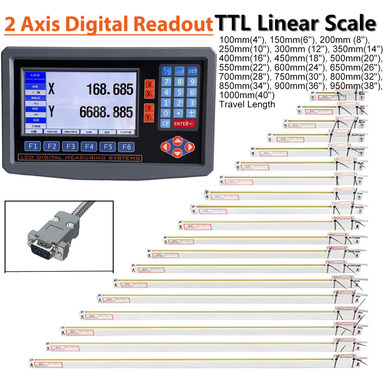 2/3 Axis Digital Readout and TTL Precision Linear Glass Scale DRO Encoder for Milling Lathe. Note:Display&Scales Sold Separately,Pls Select The Size Options! (2 Axis LCD Digital Readout ONLY!)