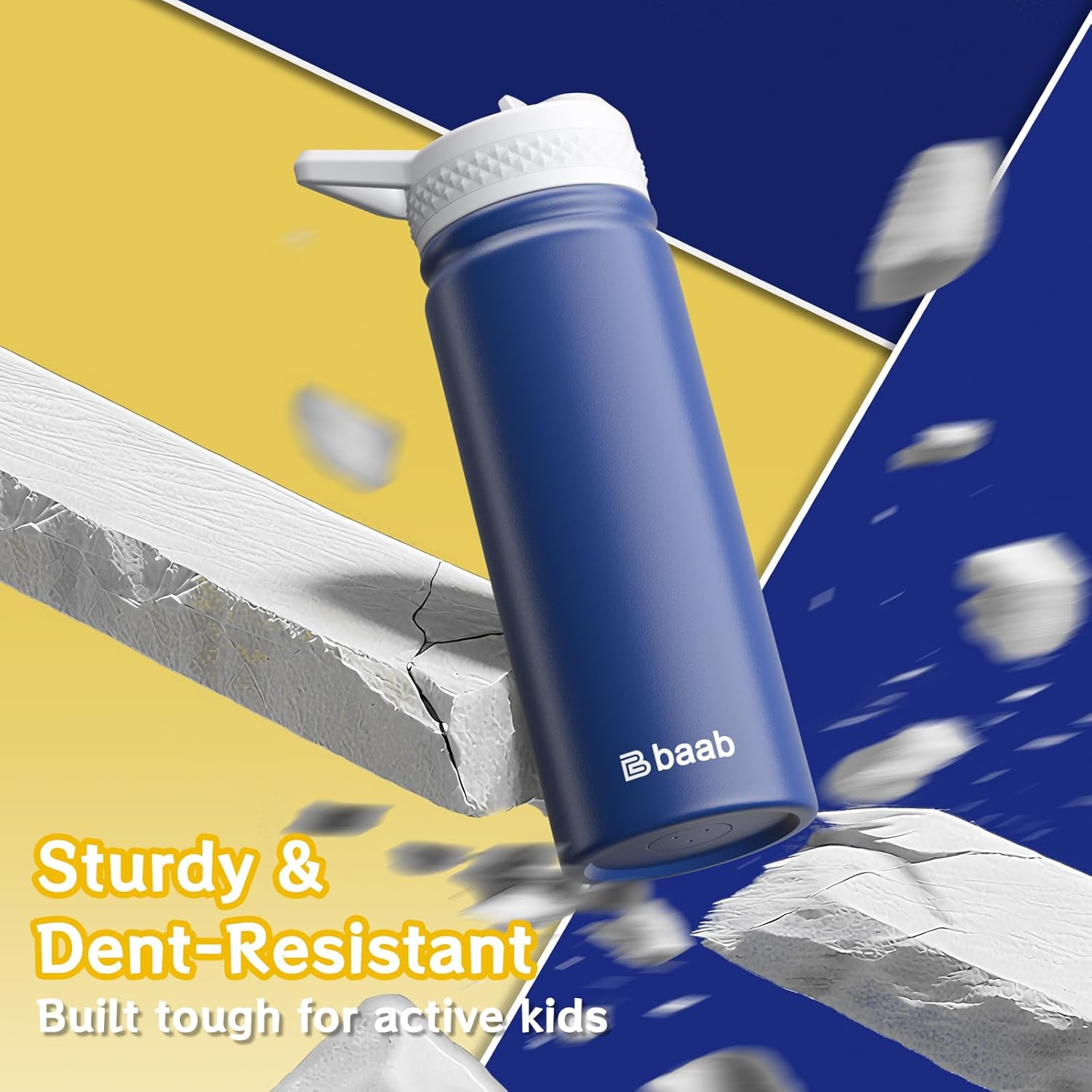 baab 18oz Kids Water Bottle, Insulated Water Bottle with Straw & Stickers, 18/8 Stainless Steel Vacuum Leakproof Kids Water Straw Cup for School, Perfect for Boy Girl (Navy Blue, 1 Pack)