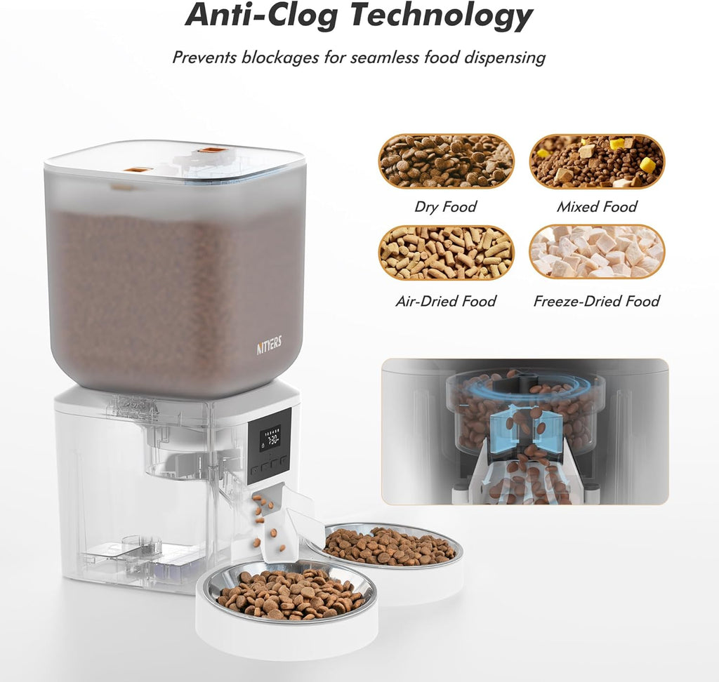 Automatic Cat Feeder for 2 Cats - 8L/34 Cups Large Capacity Auto Food Dispenser with LCD Screen, 2 Food Trays, Timed Cat Feeder, Up to 50 Portions 6 Meals Per Day, Keep Fresh