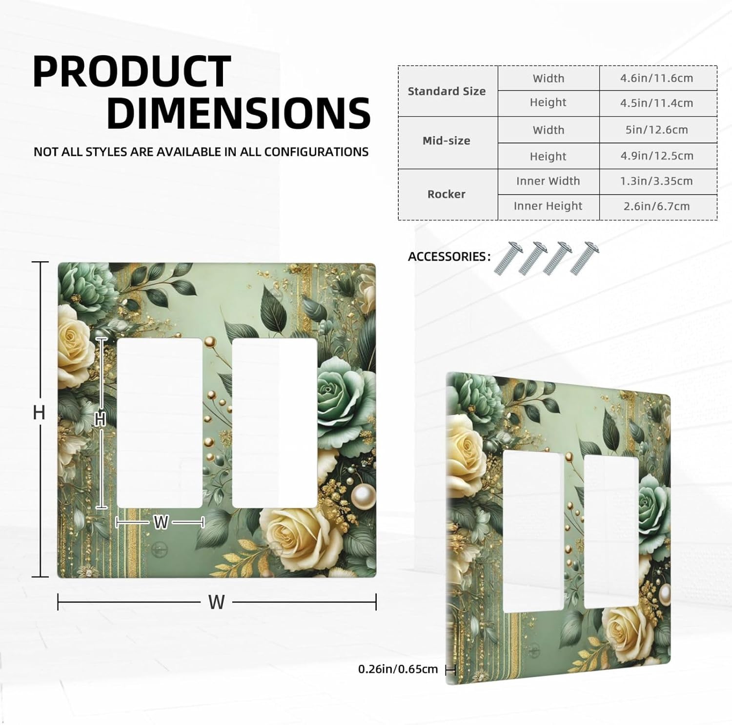 Decorative Outlet Covers Rustic Green Floral Leaves Teal Flowers Gold Stripe 2 Gang Wall Plate Double Rocker Two Switch Wall Cover Plate Jumbo Dual GFCI Faceplate