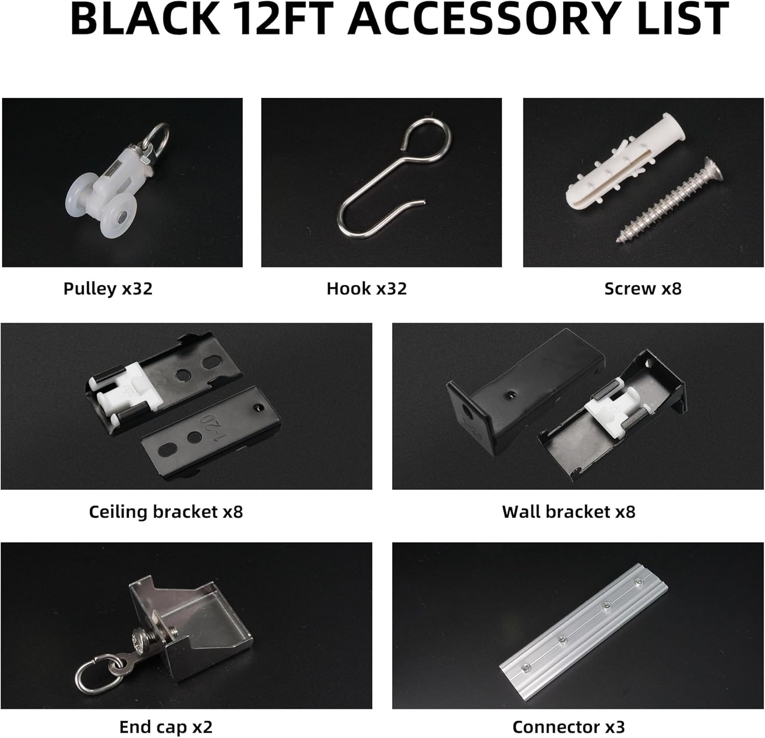 Curtain Track for Ceiling or Wall, Heavy Duty Aluminum Alloy with Smooth Sliding, Easy to Install, Black, 3ft To 12ft
