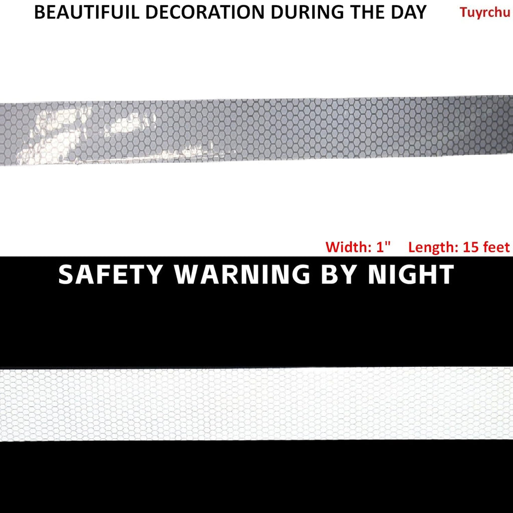 Non Fading Reflective Tape Silver Outdoor Waterproof 1 inch Wide, High Visibility Industrial Marking Tape, Safety Adhesive Stickers (15 feet)
