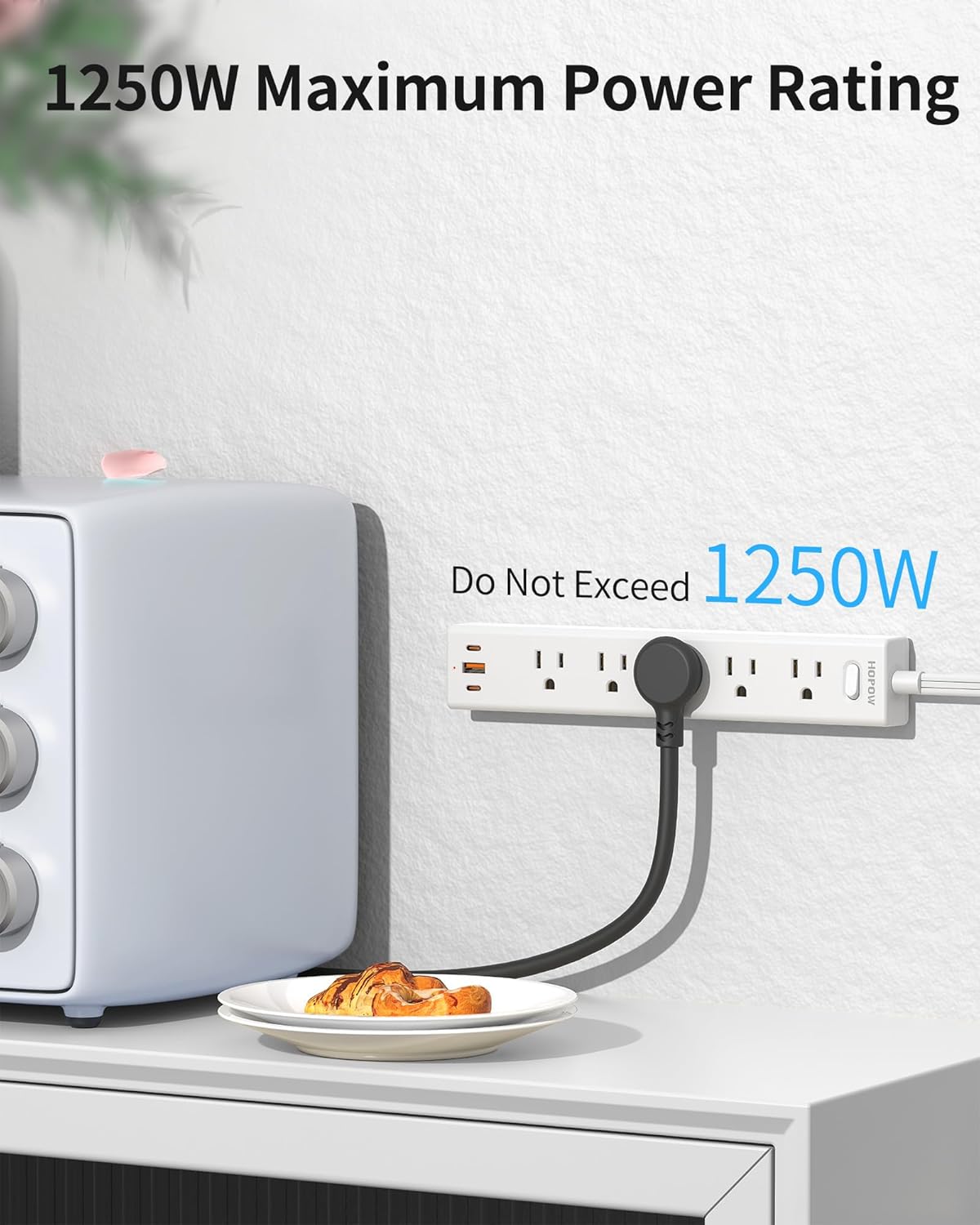 Flat Plug Power Strip, 6 Ft Ultra Thin Flat Extension Cord, Surge Protector with 5 Outlets & 3 USB Ports (2 USB C), 1700 Joules, Wall Mount, Desktop Charging Station for Home Office Dorm, White
