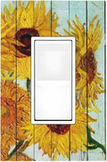 Decorative Outlet Covers Sunflowers Oil Paintings Wood Floral 1 Gang Single Rocker Light Switch Cover Plate Wall Plates Gfci Faceplate For Farmhouse Bed Room Decor