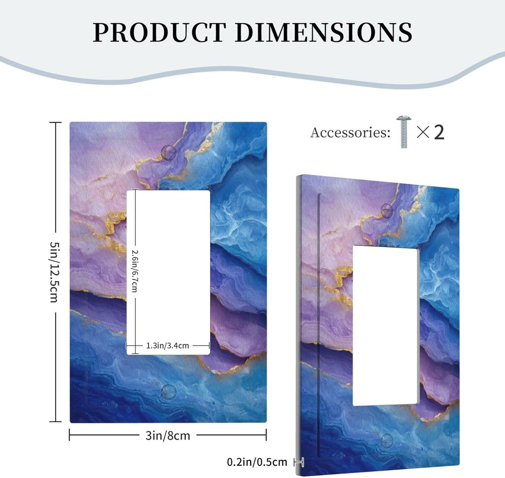 Decorative Outlet Covers Abstract Blue Purple Gold Marble Texture 1 Gang Rocker Light Switch Cover Plate Single Decora Light Switch Covers Wall Plate Faceplate for Bathroon Kitchen Decor