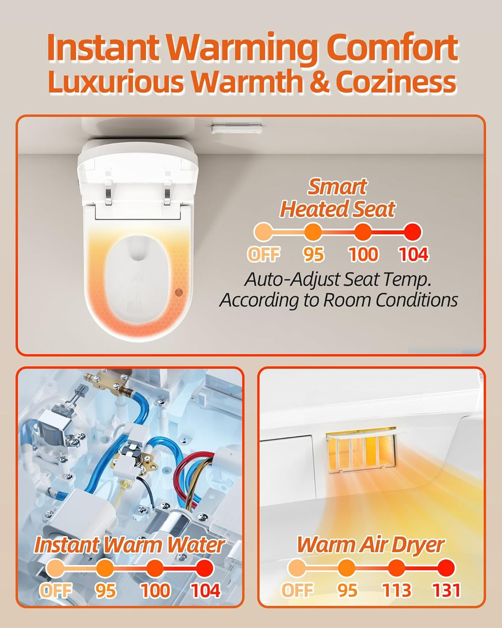Smart Toilet with Bidet Built in, Luxury One Piece Elongated Bidet Toilet with Auto Close & Flush, Foot Sensor to Open/Close/Flush, Heated Seat, Massage Wash, Night Light, Remote Control