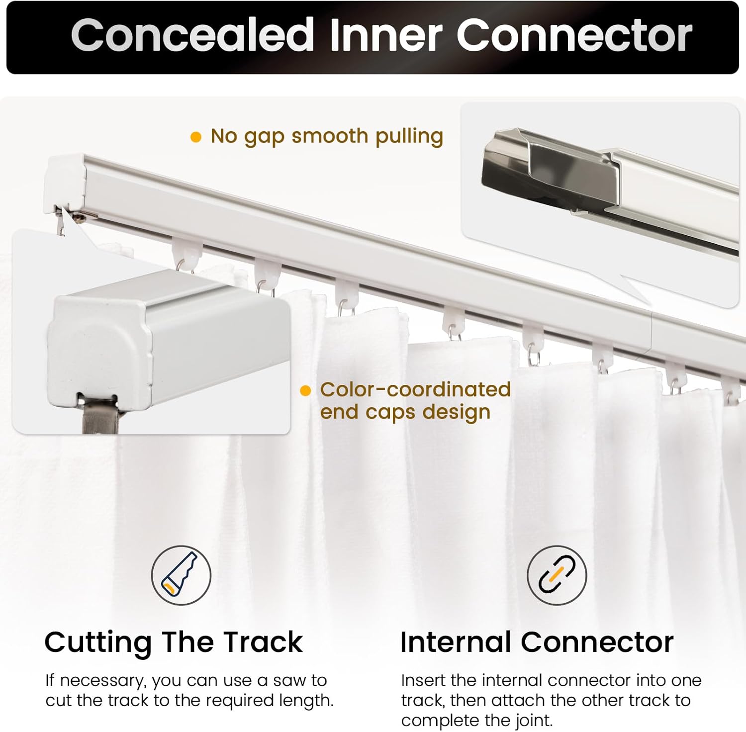 Aluminum 18 ft–24 ft Ceiling Curtain Track Set with 3 Types of Hooks, Adjustable Ceiling/Wall Mount Room Divider Curtain Rail System, White