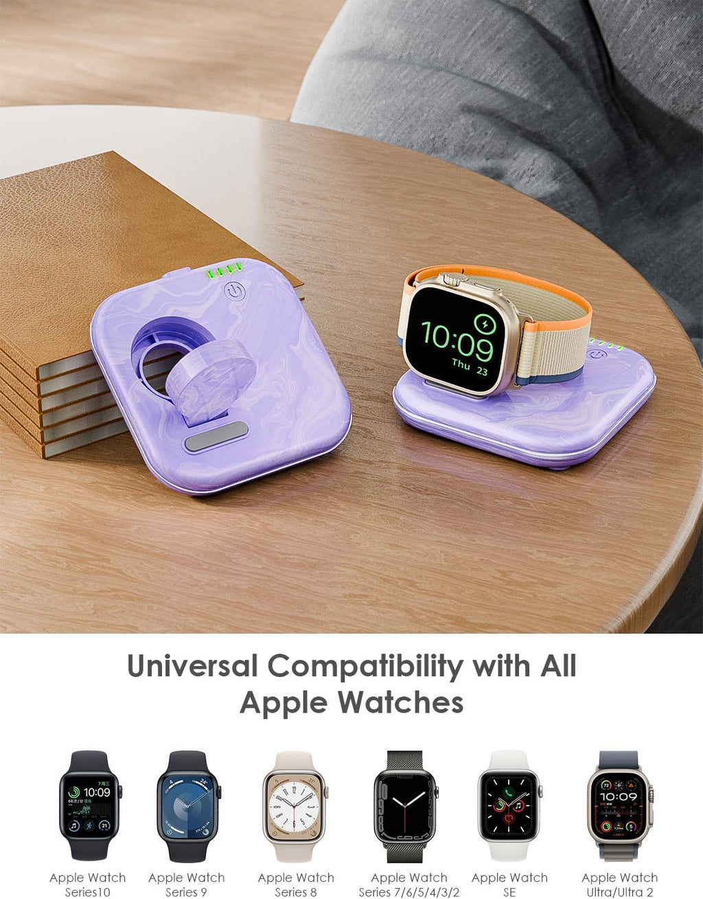 Portable for Apple Watch Charger 2000mAh - Foldable Magnetic Power Bank for Series 2-10/SE/Ultra1/2, Emergency Backup Charger with Type-C Travel Cable