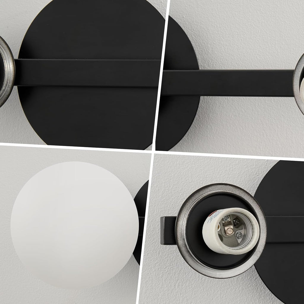 Black Bathroom Vanity Light Fixtures: Modern Wall Scones With 2 Milk Glass Shades - Globe Makeup Lighting Fixture over Mirror - Brass Ball Powder Room Vanities Lights for Hallway Bedroom Bulb Excluded