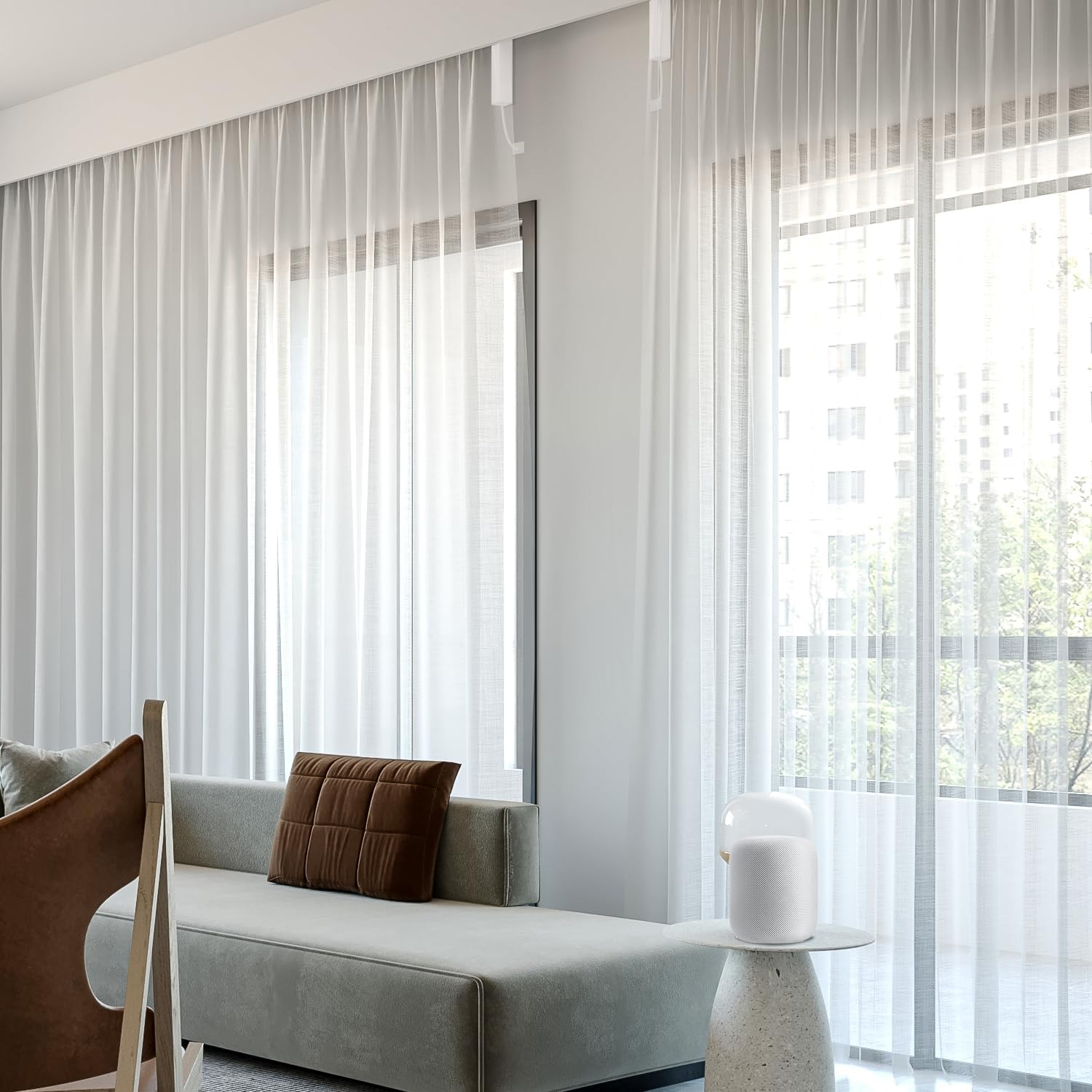 SmartWings Automatic Curtain Opener with Drapery, Motorized Vertical Blinds with Remote, Electric Closet Doors Sliding Panels Compatible with Alexa Google Homekit, Sheer Starry Brilliance