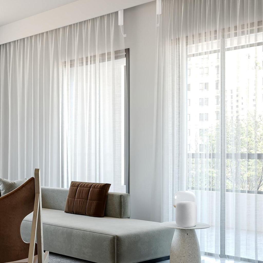 SmartWings Automatic Curtain Opener with Drapery, Motorized Vertical Blinds with Remote, Electric Closet Doors Sliding Panels Compatible with Alexa Google Homekit, Sheer Refined Elegance