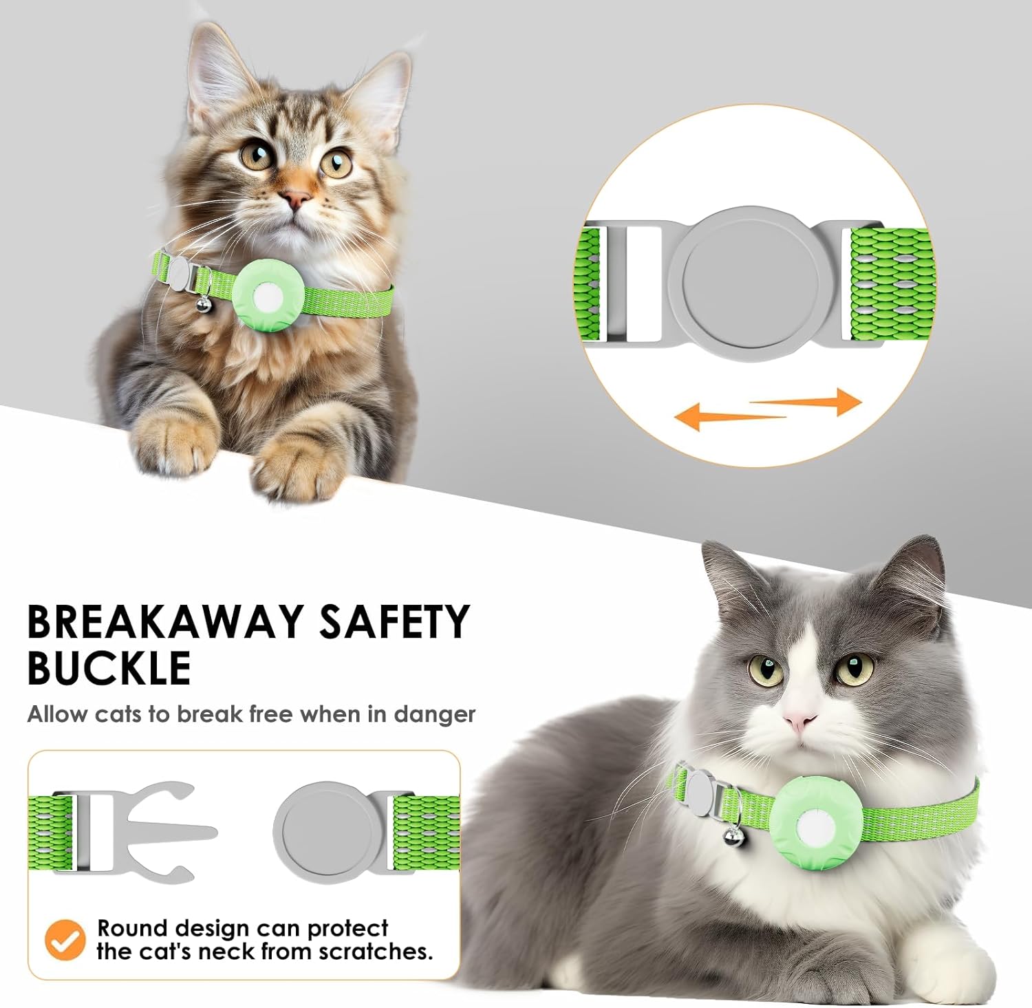 Cat GPS Tracker for Cats, Waterproof Pet GPS Tracker with Safety Elastic Buckle, Compatible with Apple Find My App (Only iOS), No Monthly Fee, Light Green