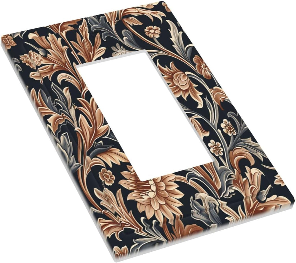 Decorative Outlet Covers Vintage Grey Plant Leaves Brown Flowers 1 Gang Single Rocker Light Switch Cover Plate Wall Plates GFCI Faceplate for Bedroom Home Decor