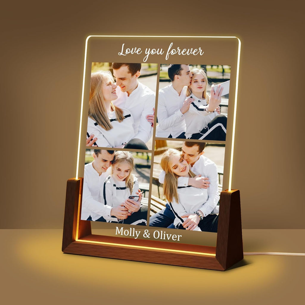 Customized Couple Christmas Gifts For Boyfriend Girlfriend Him Her, Custom Light Up Picture Frame Acrylic Plaque With Photo Name, Personalized Anniversary Birthday Gifts For Husband Wife