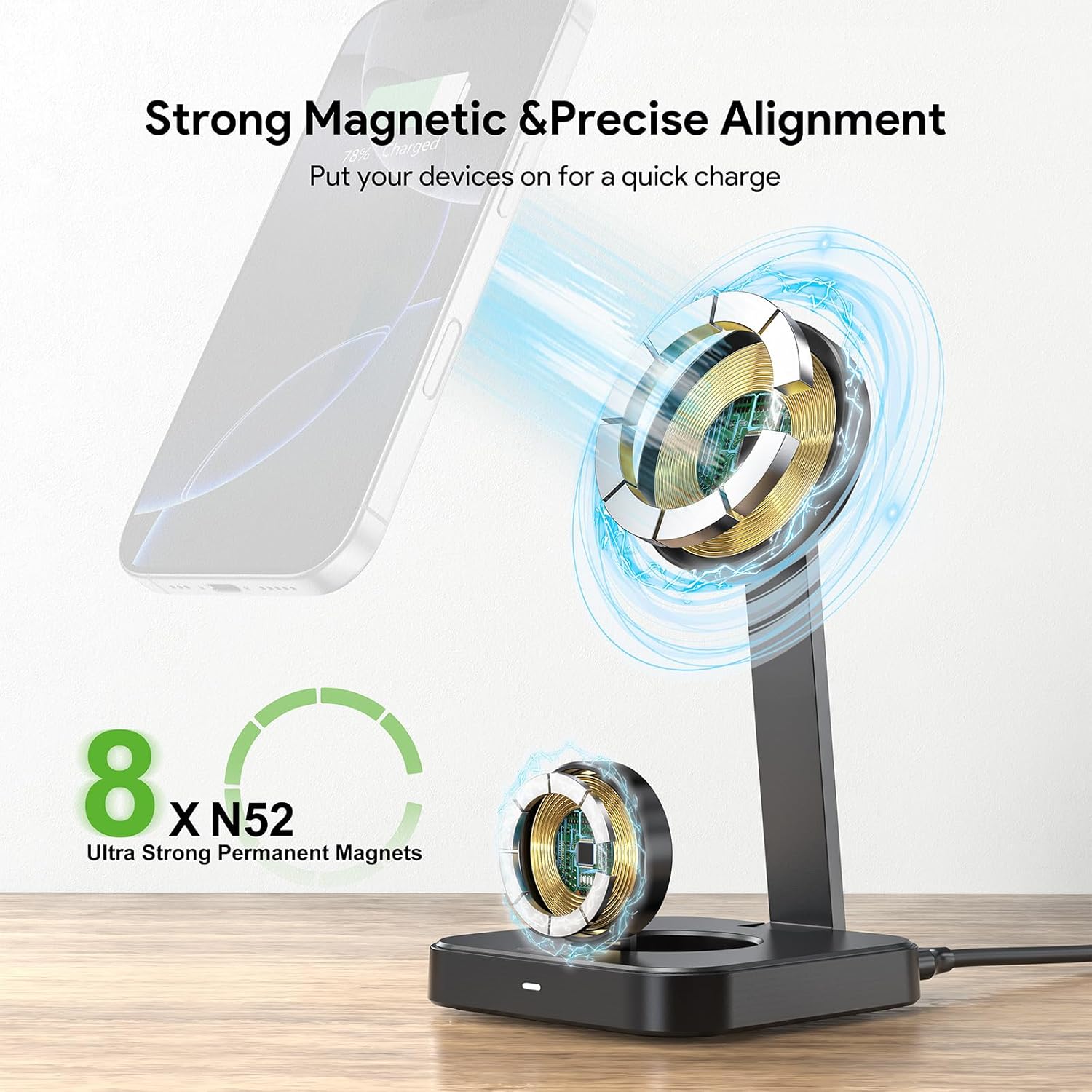Esoulk 15W 2-in-1 Wireless Charger, Foldable Magnetic Fast Charging Station for iPhone, Apple Watch, and Smart Watch