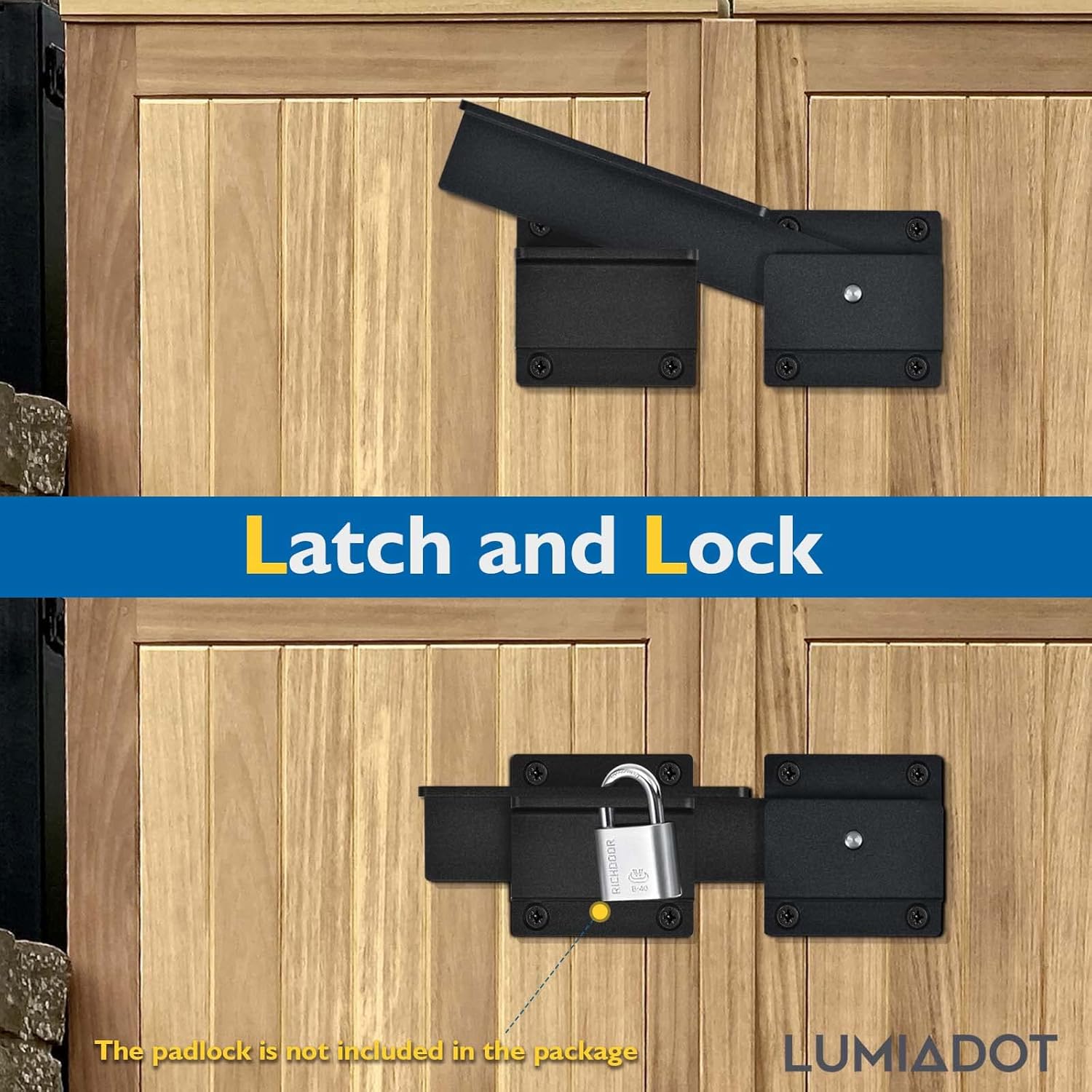 Flip Gate Latch Lock with Padlock Hole, 1Pack, 3.5mm Heavy Duty Aluminum Alloy Adjustable Door Latch for Sliding Swing Open Gates, Outdoor, Wooden Fence, Barn, Shed, Garage, Yard