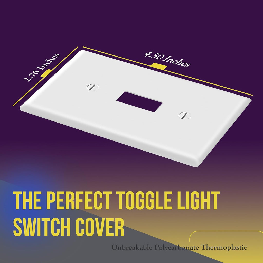 ENERLITES Light Switch Cover Plate, Toggle Wall Plate Cover, Size 1-Gang 4.50" x 2.76", Unbreakable Polycarbonate Thermoplastic, 8811-W-10PCS, White (10 Pack)