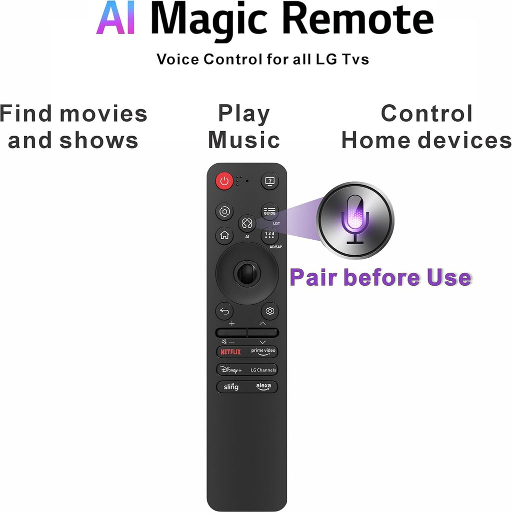 Alizen Magic AI Compatible with LG Magic Remote MR25GA 2025, for LG TV Remote replacment, AI, Pointer, Alexa Voice, Bluetooth, MR25GN, AKB76046603, C5, B5, G5, M5 Series