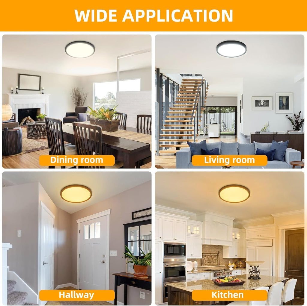 Hlite 6pack 12 inch Flush Mount LED Ceiling Light Fixtures, 24W 2400LM Super Slim, 3CCT Selectable (3000K/4000K/5000K), for Kitchen, Bedroom (Black)
