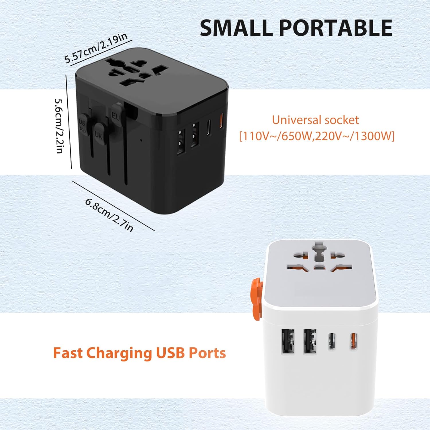 European Travel Plug Adapter, Universal Travel Adapter with PD Fast Charging, 5-Port (1 AC/2 USB-A/2 USB-C) International Power Adapter with Fuse Surge Protection for US EU UK AU - Black