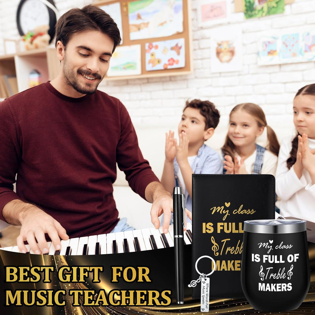 6 Pcs Music Teacher Band Teacher Gifts for Men My Class Is Full of Treble Makers 12 oz Stainless Steel Cup Socks Keychain Pen Notebook Box for Christmas Musicians Musical Lovers Gift