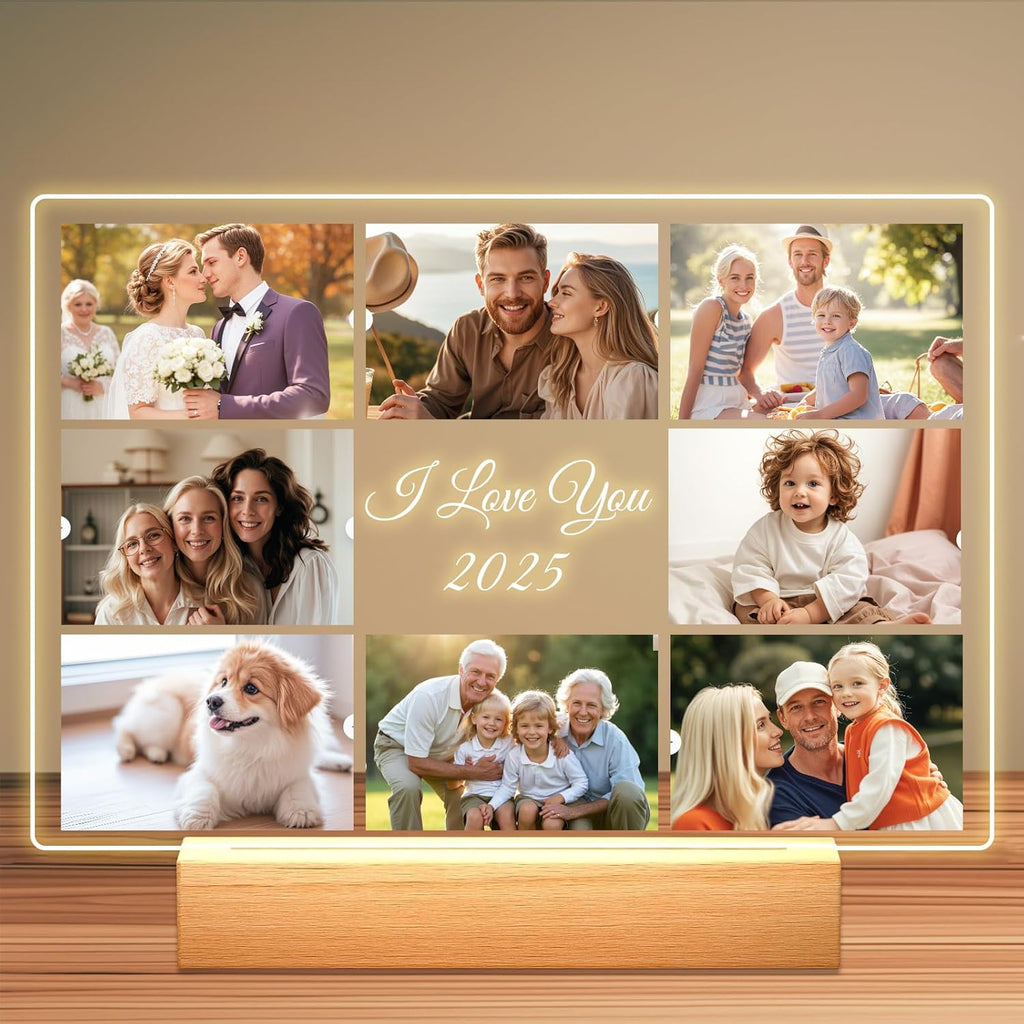 Personalized Picture Frames with Photo, Custom Photo Frame with Night Light, Customized Girlfriend Photo Gifts, Ideal Gift for Couples Anniversary Birthday Mom Dad Him Her