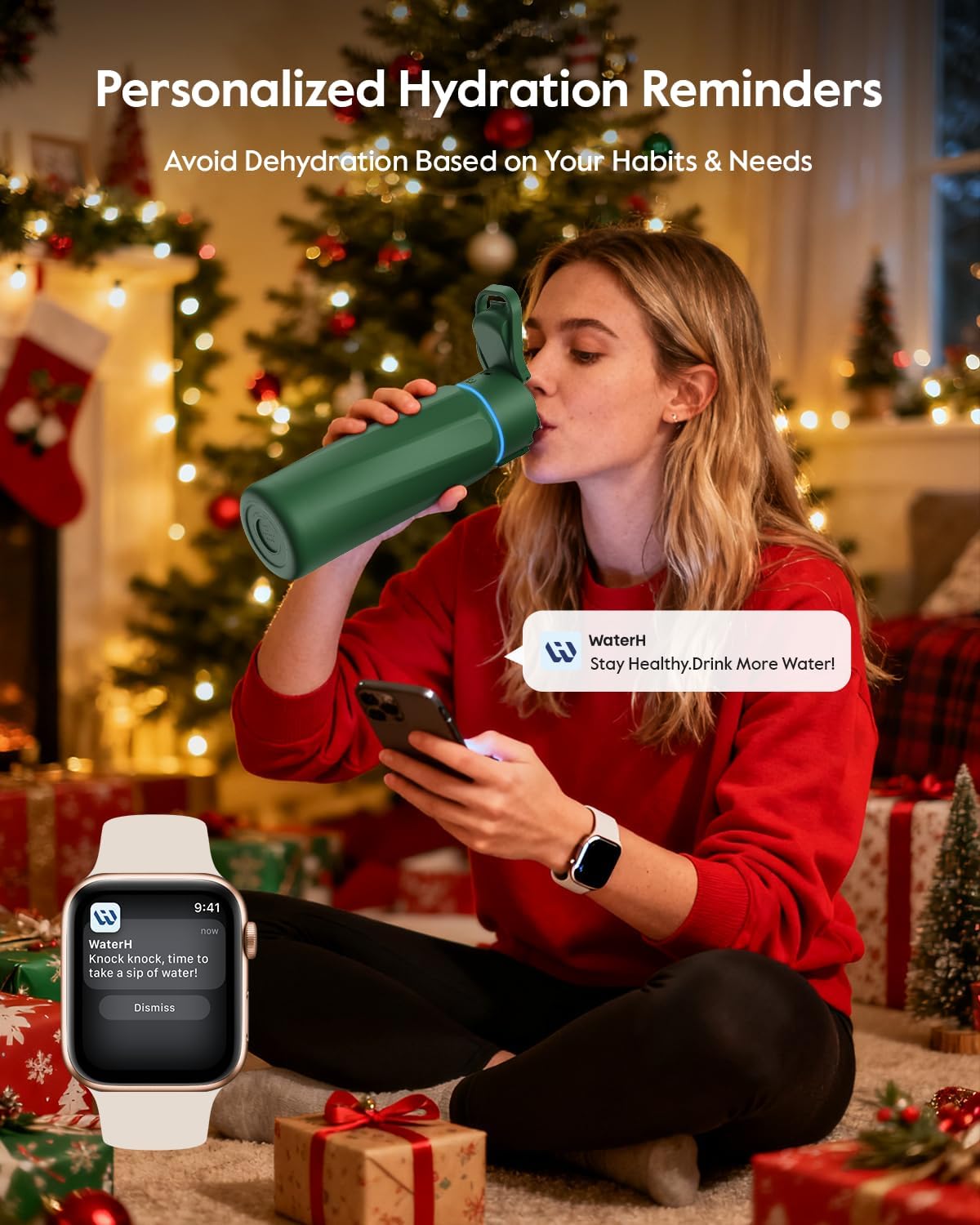 BOOST Smart Water Bottle with Reminder & Tracker, 32oz Vacuum Insulated Bottles Stainless Steel, BPA-Free, Wide Mouth, Ideal Gift for Men, Women, Christmas, New Year, Gym, Office, School