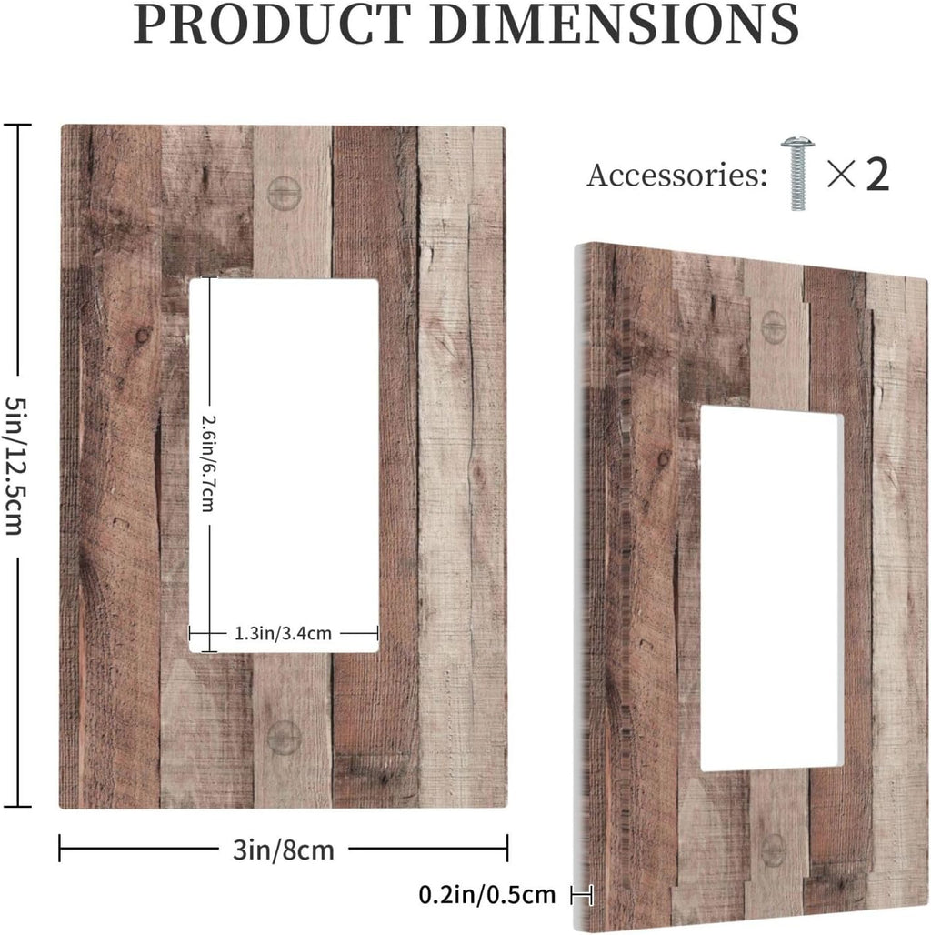 Decorative Outlet Covers Retro Wood Brown Farmhouse Barn Wooden 1 Gang Single Rocker Light Switch Cover Plate Wall Plates GFCI Faceplate for Farmhouse Cabin Decor