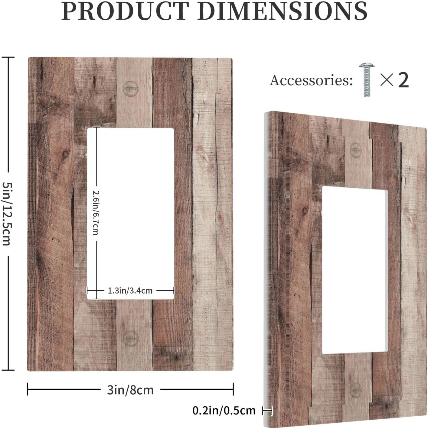 Decorative Outlet Covers Retro Wood Brown Farmhouse Barn Wooden 1 Gang Single Rocker Light Switch Cover Plate Wall Plates GFCI Faceplate for Farmhouse Cabin Decor