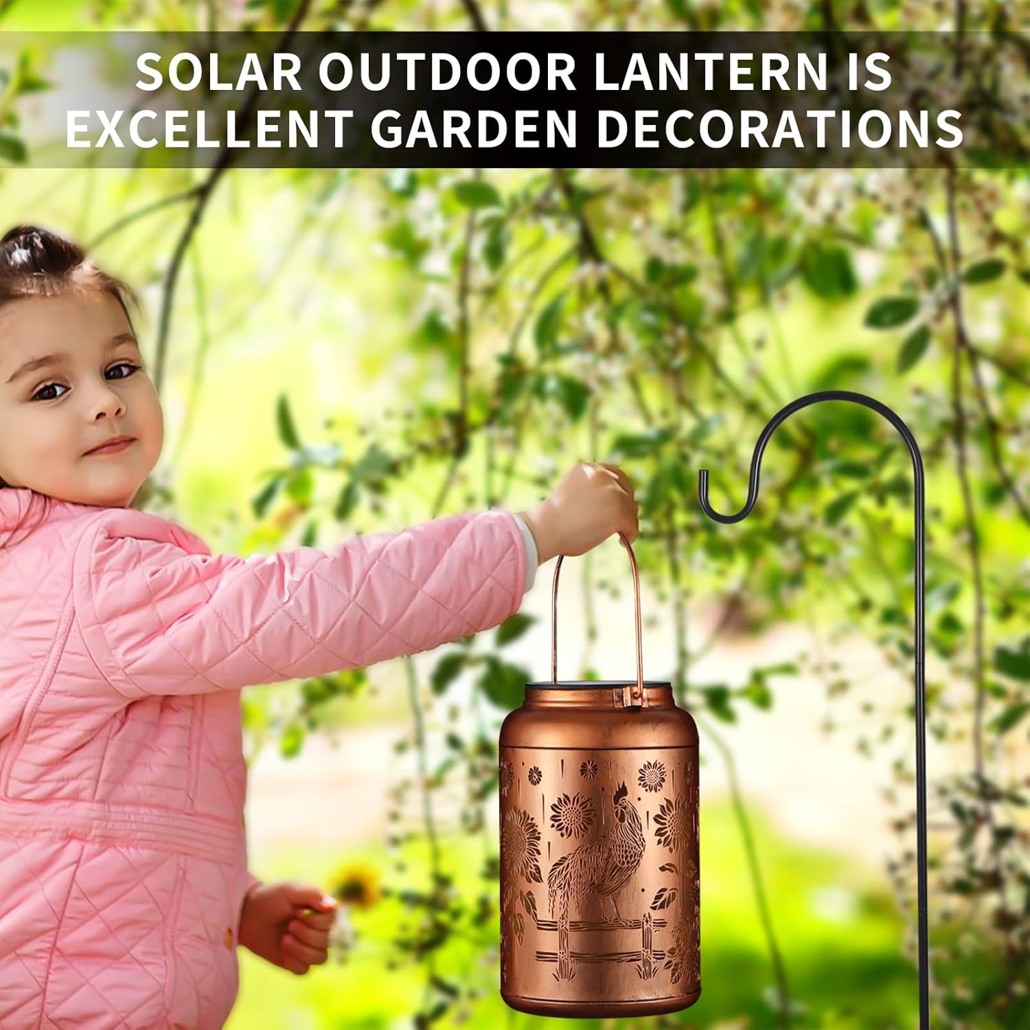 Solar Lanterns Outdoor Waterproof Hummingbird Garden Decor Christmas Gifts for Women Mom Grandma Hanging Lights Metal Decoration Outside for Yard, Patio,Backyard,Porch(Rooster)