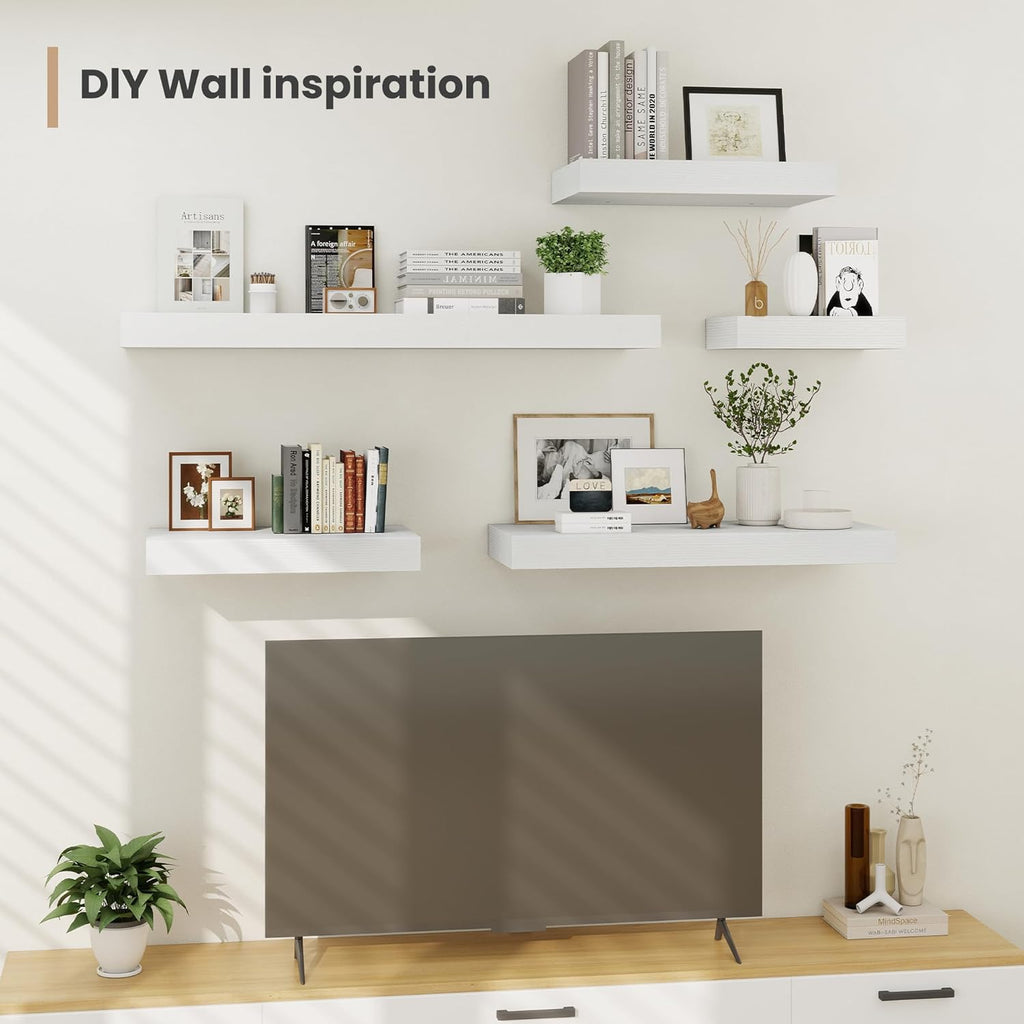 Heimlove 12 Inch Deep Floating Shelves, 16 x 12 inches Long Wall Shelf, Large Extra Display Shelf & Storage Shelf, Rustic Wood Wall Shelves for Fireplace Mantel, White - 2Pack