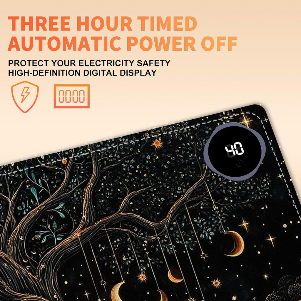 Heated Mouse Pad 31.5x13 in 3-Temp Fast Heating Desk Mat with Auto Timer Warmer for Hands Wrist Pain Relief Waterproof Keyboard Mat for Office, Gaming, Home, Moonlit Tree Art
