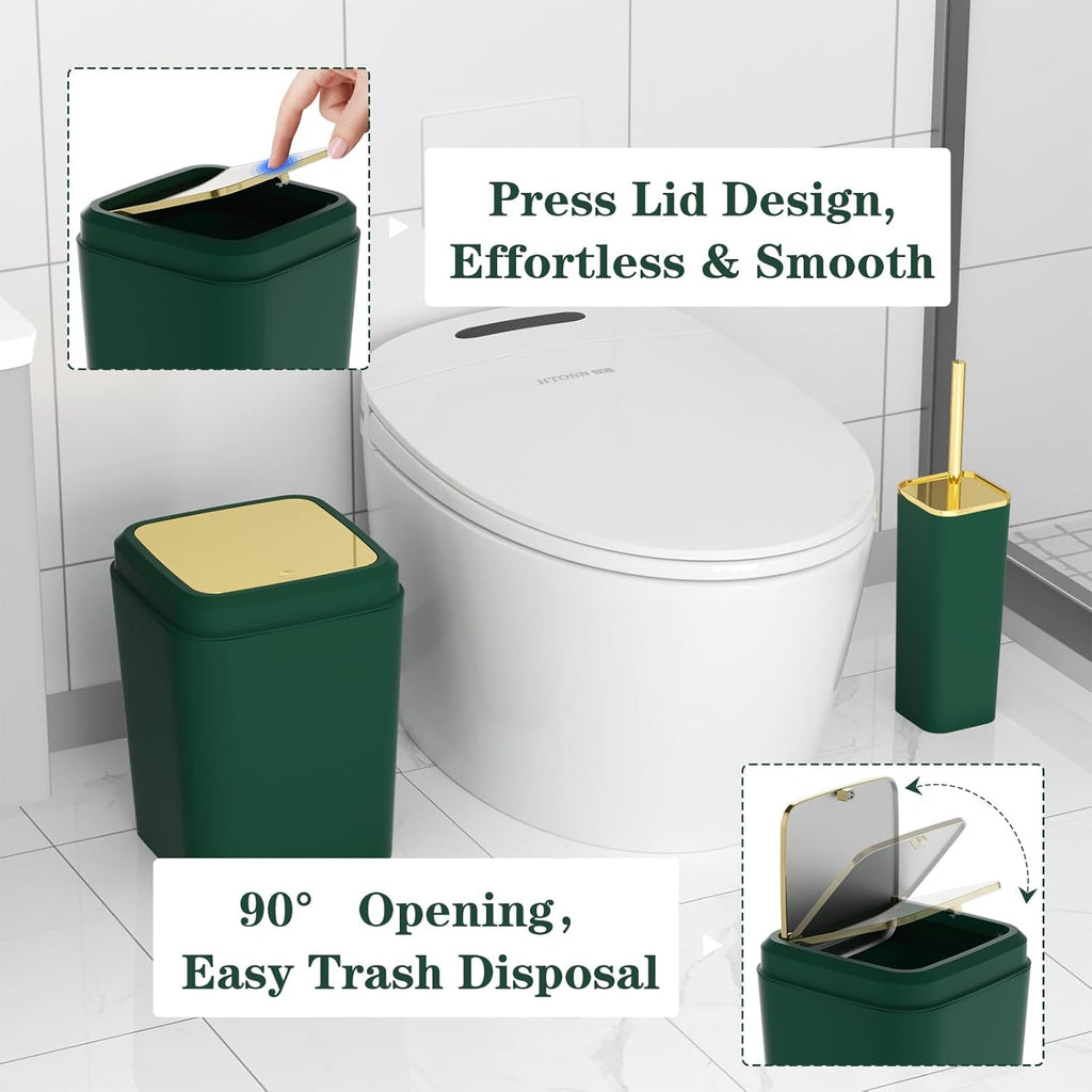 Bathroom Accessories Set - 25PC Bathroom Set with Shower Curtain and Rugs, Green Bathroom Set, Bathroom Accessory Set with Press-on Lid Trash Can, Soap Dispenser and Qtip Holders
