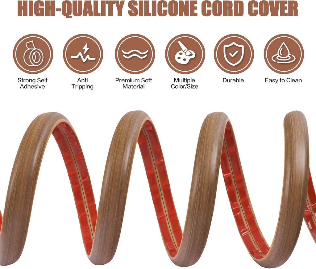 Floor Cord Cover Cable Cavity Self Adhesive Cord Hider Floor 10FT Floor Cable Management Power Cord Protector Floor Electric Cord Covers for Offices, Gym, Exhibitions (Misty Brown Wood, 1.97" x 10')