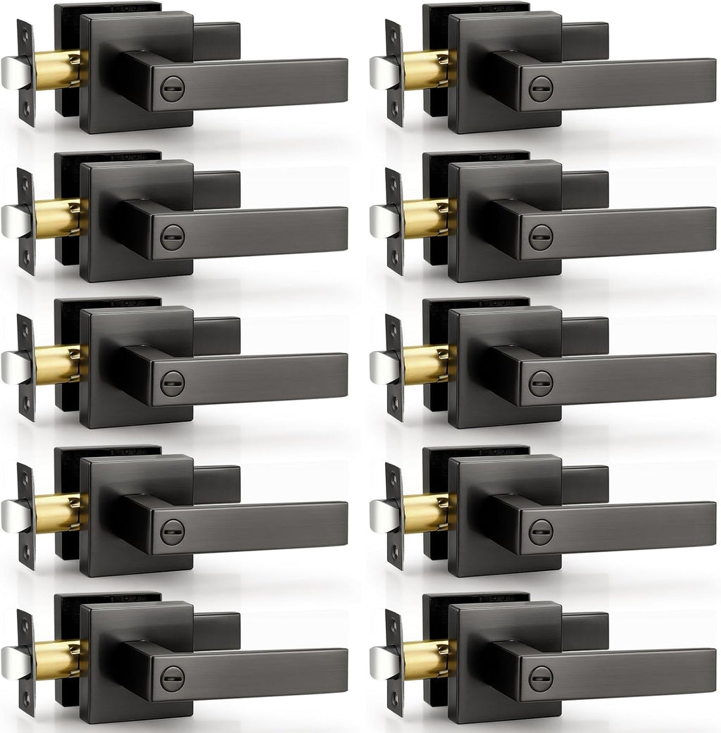 Probrico Interior Privacy Grey Door Lever Handles with Lock, Gunmetal Black 10 Pack Bedroom & Bathroom Lockset