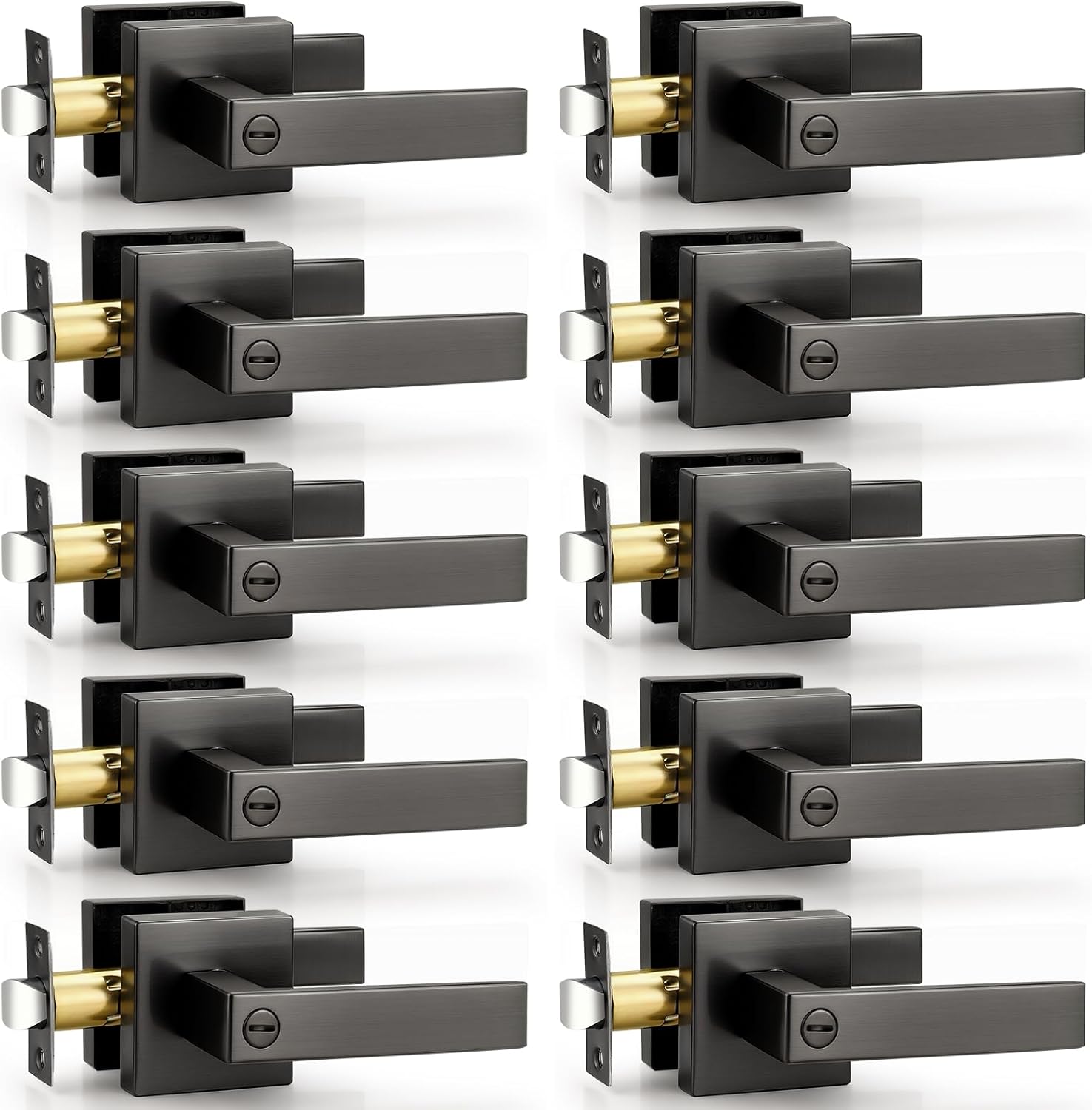 Probrico Interior Privacy Grey Door Lever Handles with Lock, Gunmetal Black 10 Pack Bedroom & Bathroom Lockset