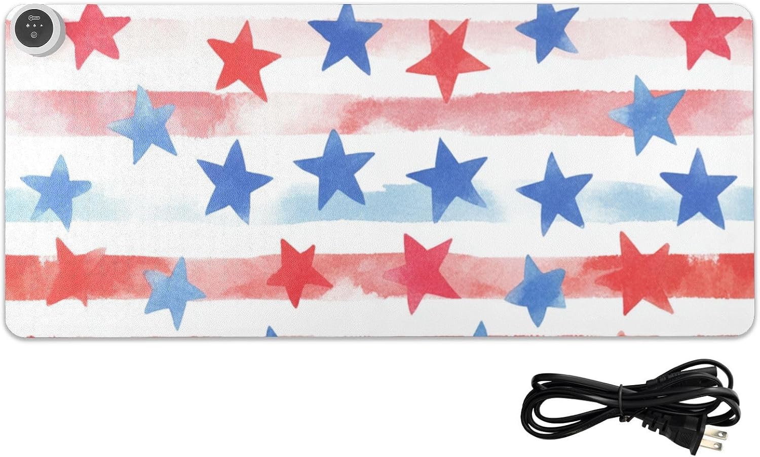 Heated Desk Pad Mouse Pad 31.5x13 Inch PU Leather Desk Mat with 3 Heat Levels Large Mouse Gaming Computer Laptop Mat July 4th Stripes Stars White