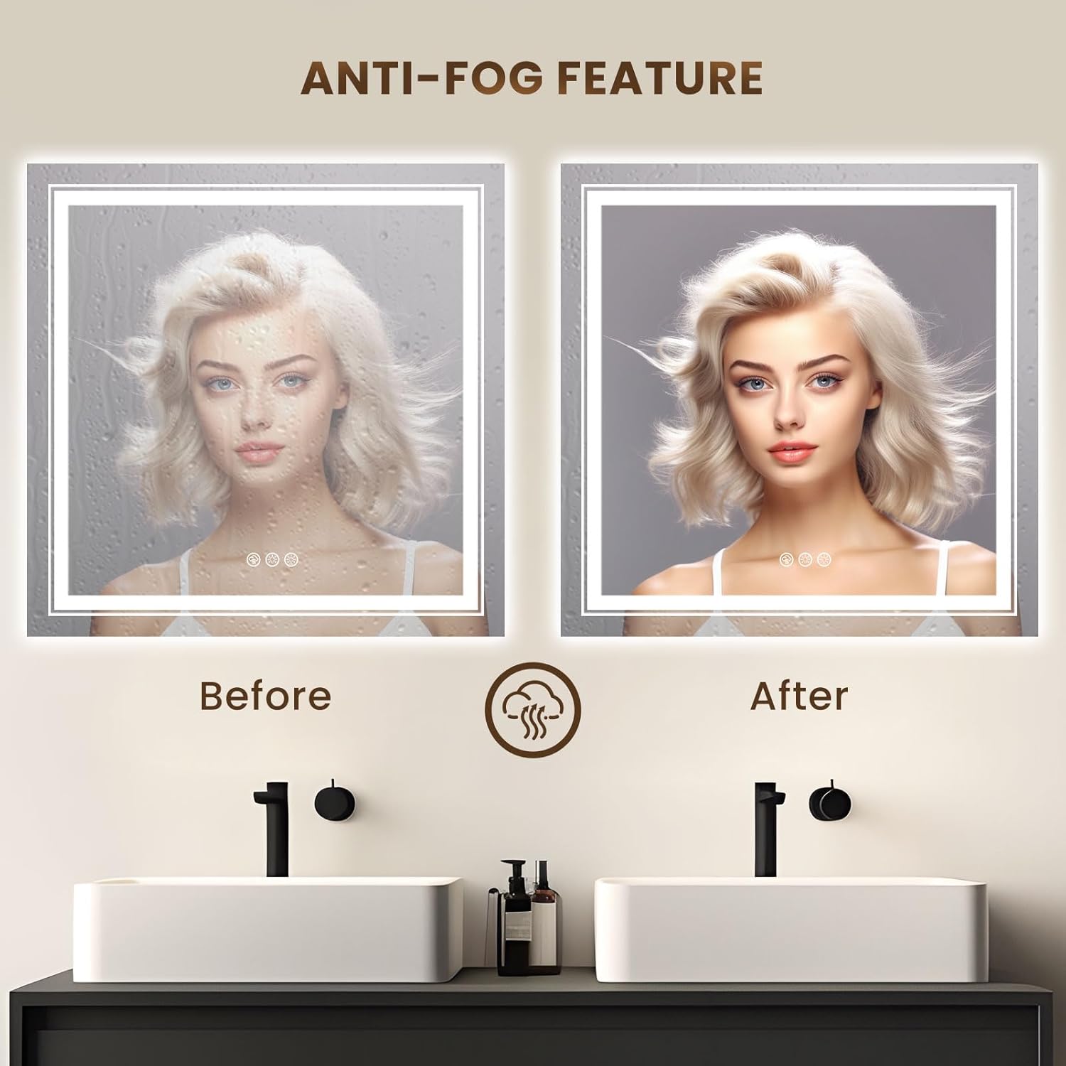 WTTY RGB LED Bathroom Mirror 36"x36" with Backlit and 3 Front Light,Stepless Dimmable LED Mirror for Bathroom,Lighted Bathroom Vanity Mirror for Wall,Anti-Fog,Memory Function,Shatter-Proof