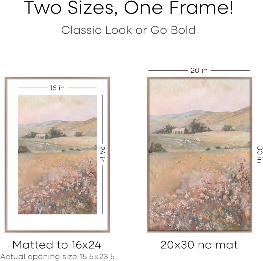 Homeforia 20x30 Poster Frame Mocha, High End Metal 20 x 30 Picture Frames with Mat 16 by 24 inch Photo, 30x20 Large Frame for Wall, 20x30 Thin Frame Matted to 16x24, Tempered Glass, Wall Kit, Set of 1