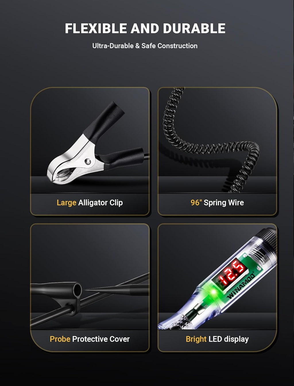 Automotive Test Light with 3-48V LED Digital Voltage Display, Auto Circuit Tester with Voltmeter & Dual Color Polarity Indicate, Electric Test Pen w/Stainless Probe for Car/Truck/SUV Checker