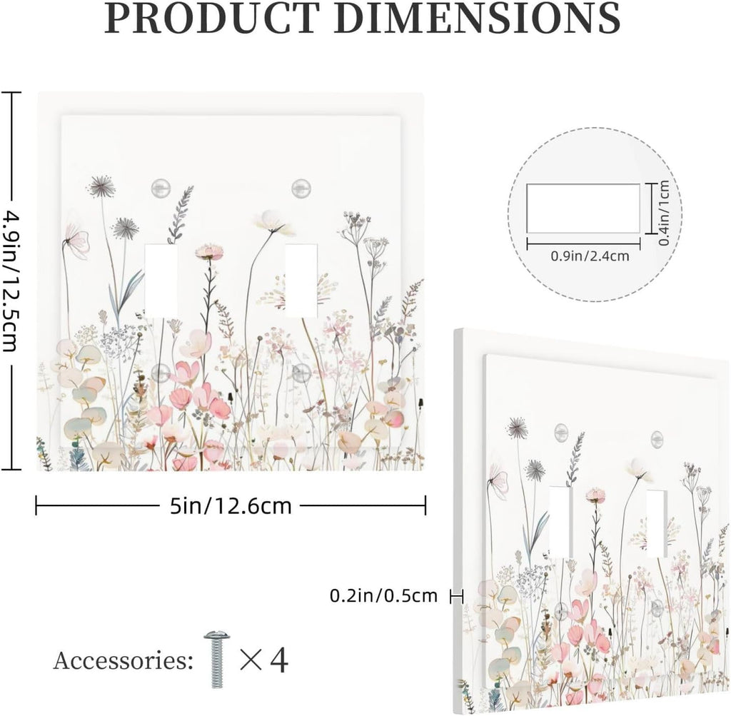 Floral Watercolor Wildflower Dandelion Plant Decorative Switch Plates 2 Gang Double Toggle Outlet Light Switch Cover Wall Plate Electrical Faceplate for Farmhouse Bed Room Decor