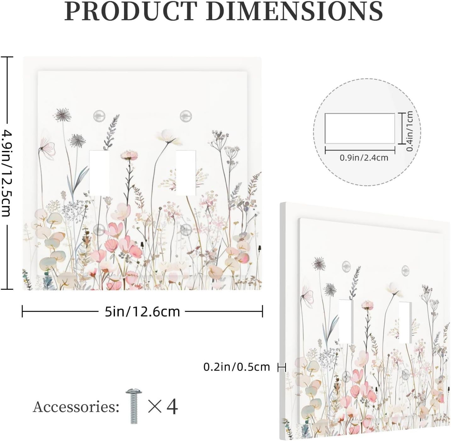 Floral Watercolor Wildflower Dandelion Plant Decorative Switch Plates 2 Gang Double Toggle Outlet Light Switch Cover Wall Plate Electrical Faceplate for Farmhouse Bed Room Decor