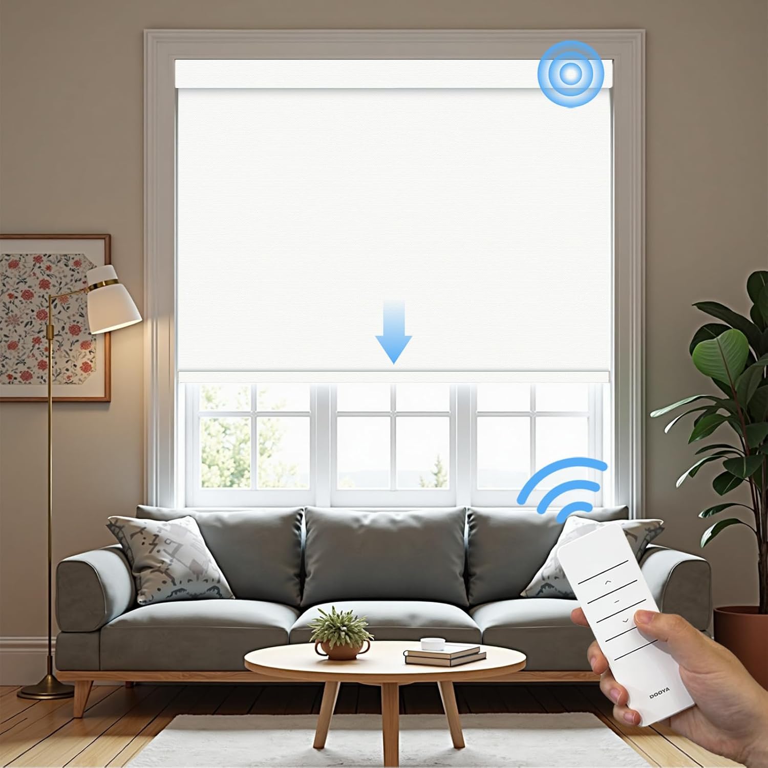 Motorized Roller Blinds with Remote, 100% Blackout Automatic Roller Shades for Bedroom, Bathroom, and Living Room, Customized Size, Snow White