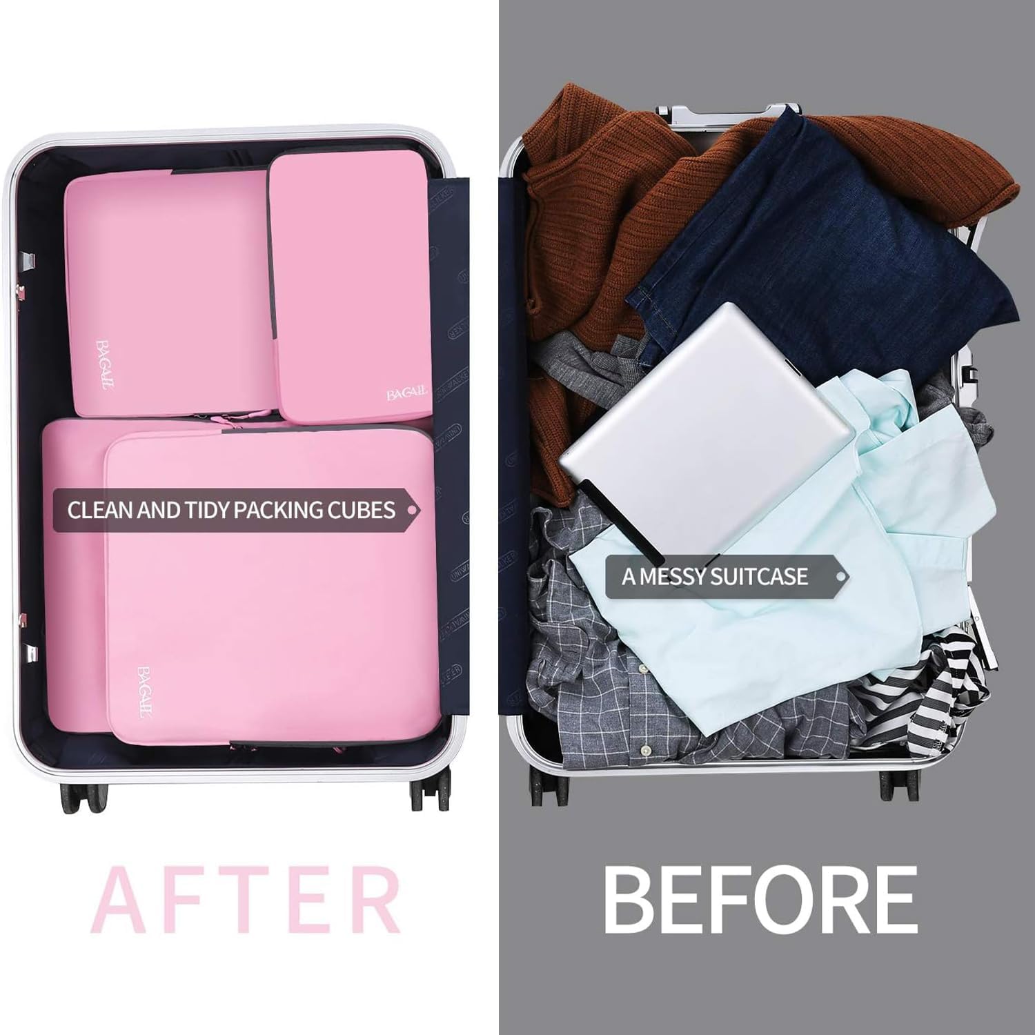 BAGAIL 4 Set/6 Set/8 Set Compression Packing Cubes Travel Accessories Expandable Packing Organizers (Cloth Pattern, 4-Pink)