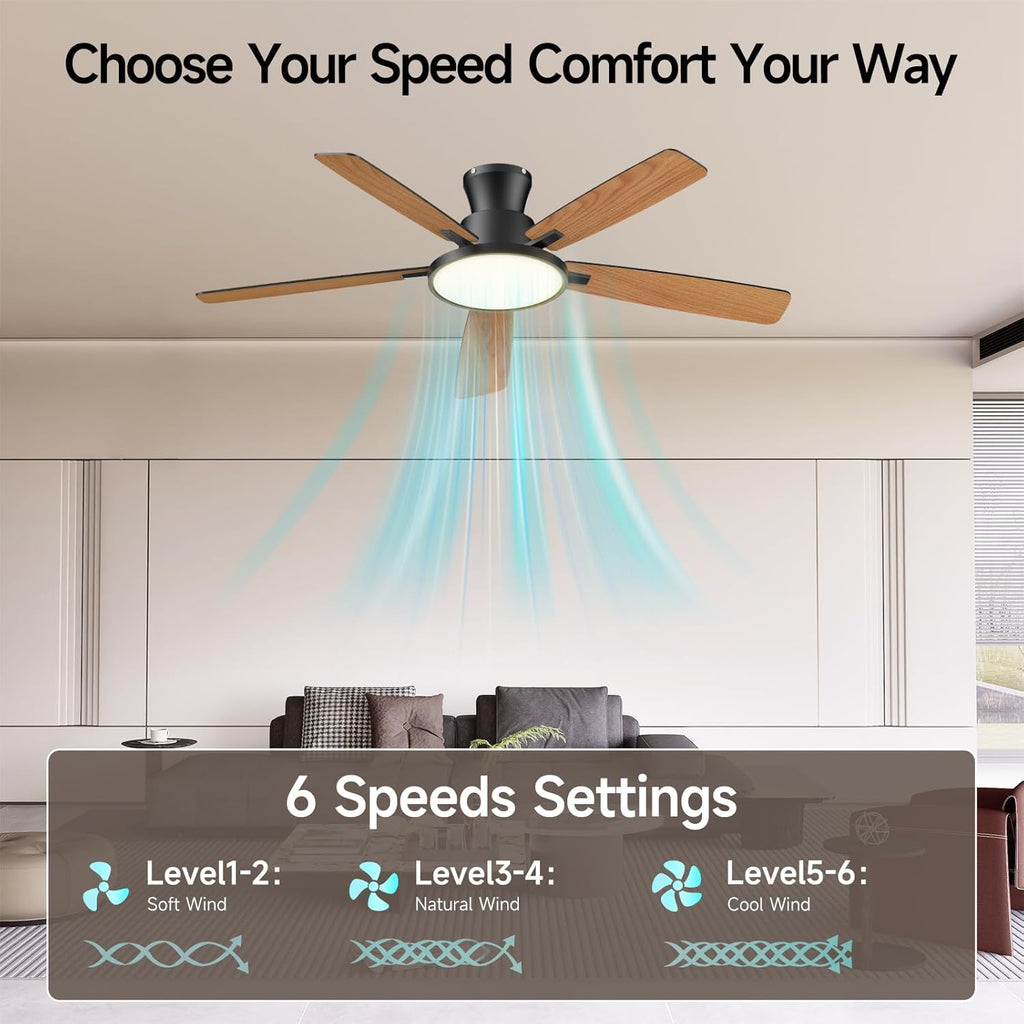 Ceiling Fans With Lights,52 Inch Smart Ceiling Fan, Remote/App Control, Compatible with Alexa/Google Assistant,Reversible,Dimmable,Adjustable Color Temperature,6 Speeds,Timer(Black)