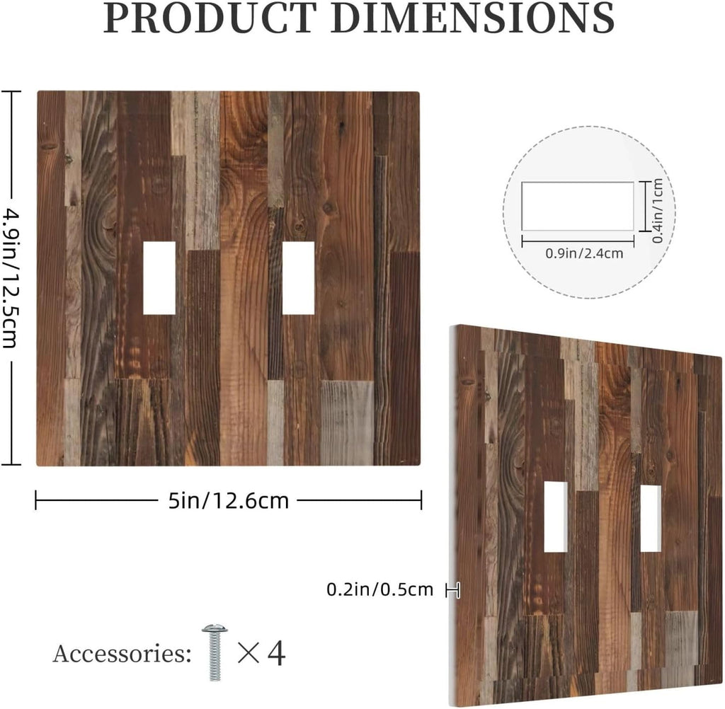 Vintage Brown Wooden Boards Print Wood Grain Decorative Switch Plates 2 Gang Double Toggle Outlet Light Switch Cover Wall Plate Electrical Faceplate for Farmhouse Home Decor