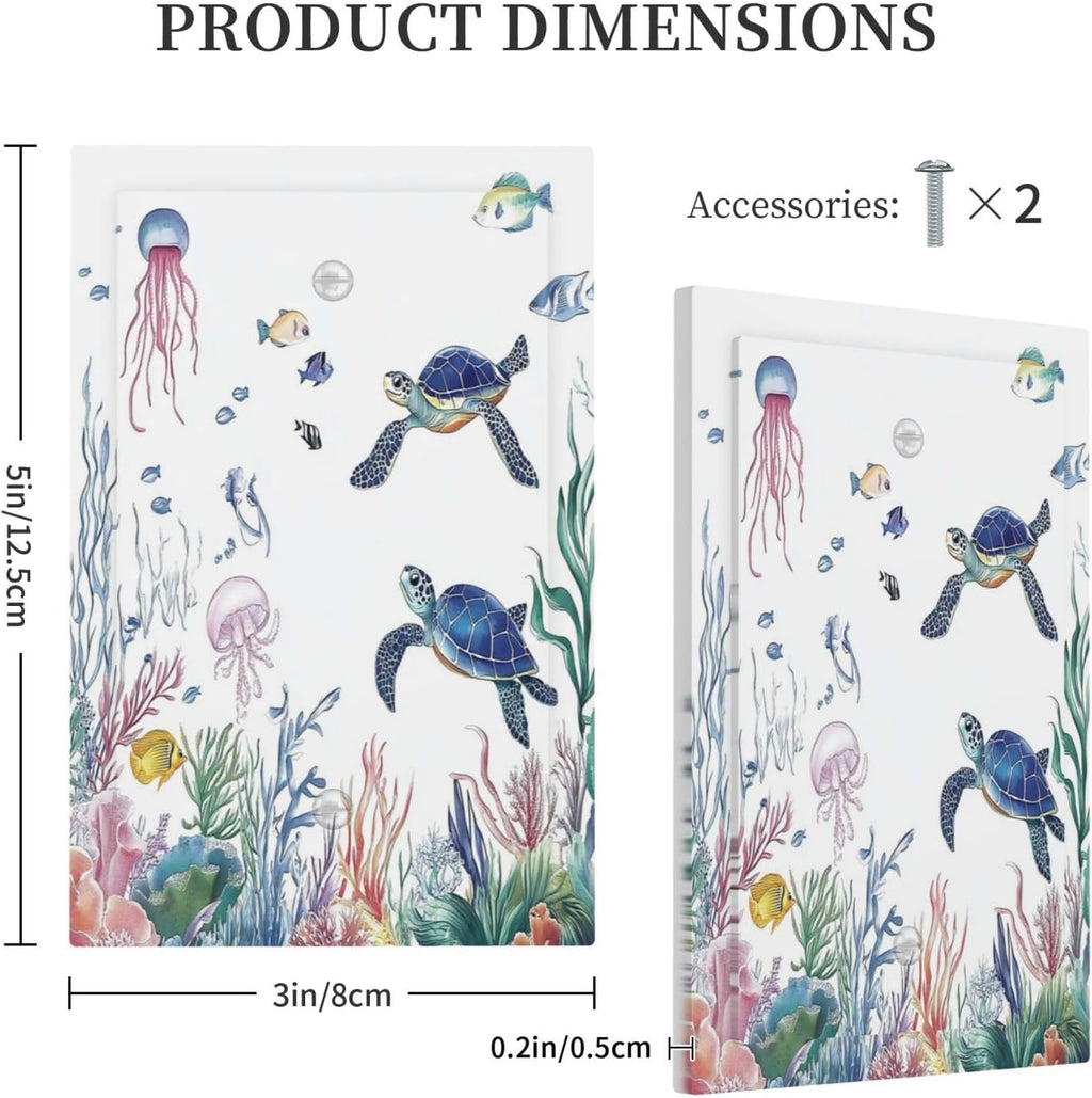 Blue Sea Turtle Ocean Fish Octopus Coral Light Switch Cover Plate 1 Gang No Device Blank Electrical Wall Plates Faceplate Decorative Switch Plate For Bathroom Kids Room Decor