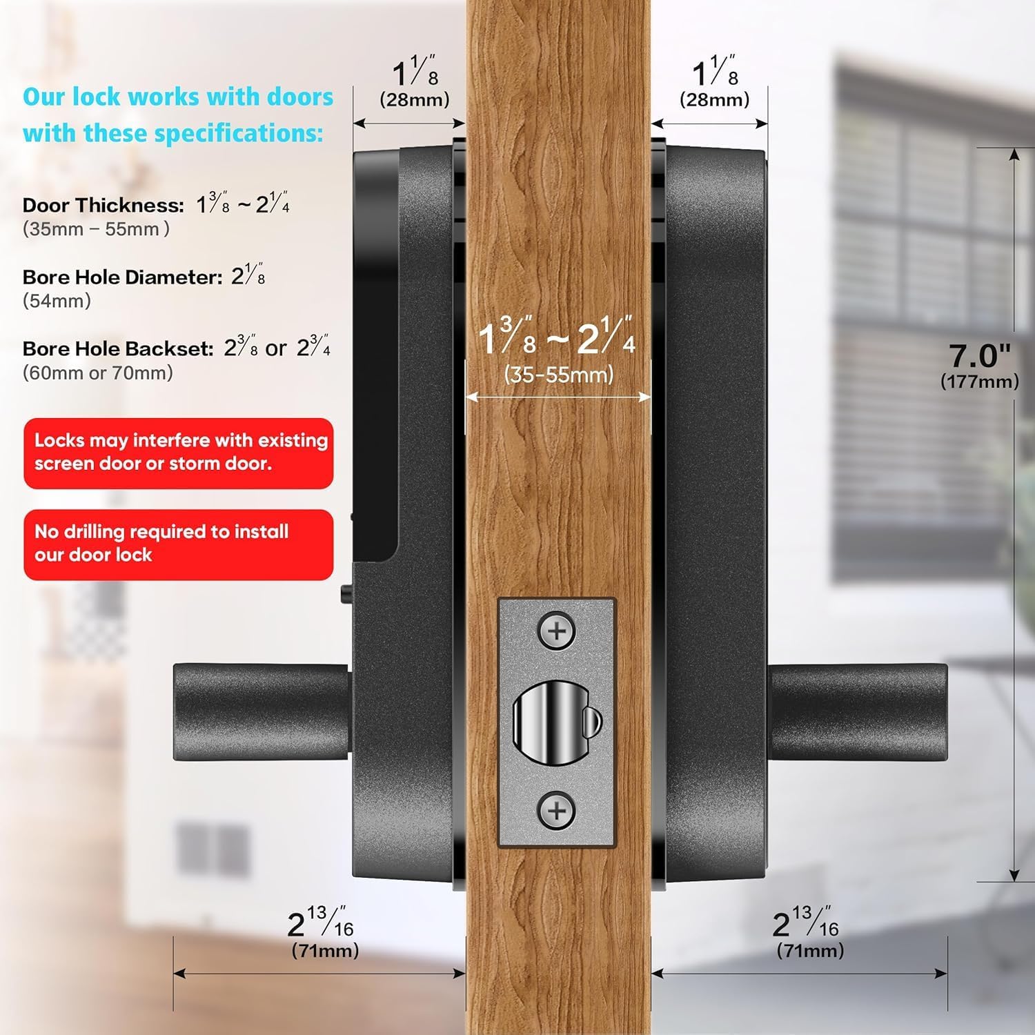 Keyless Entry Keypad Smart Door Lock with Handle & Knob – Digital Deadbolt for Front, Bedroom, Office & Interior Doors, App Control for Airbnb, Guests & Kids, Easy DIY Install (No Fingerprint)