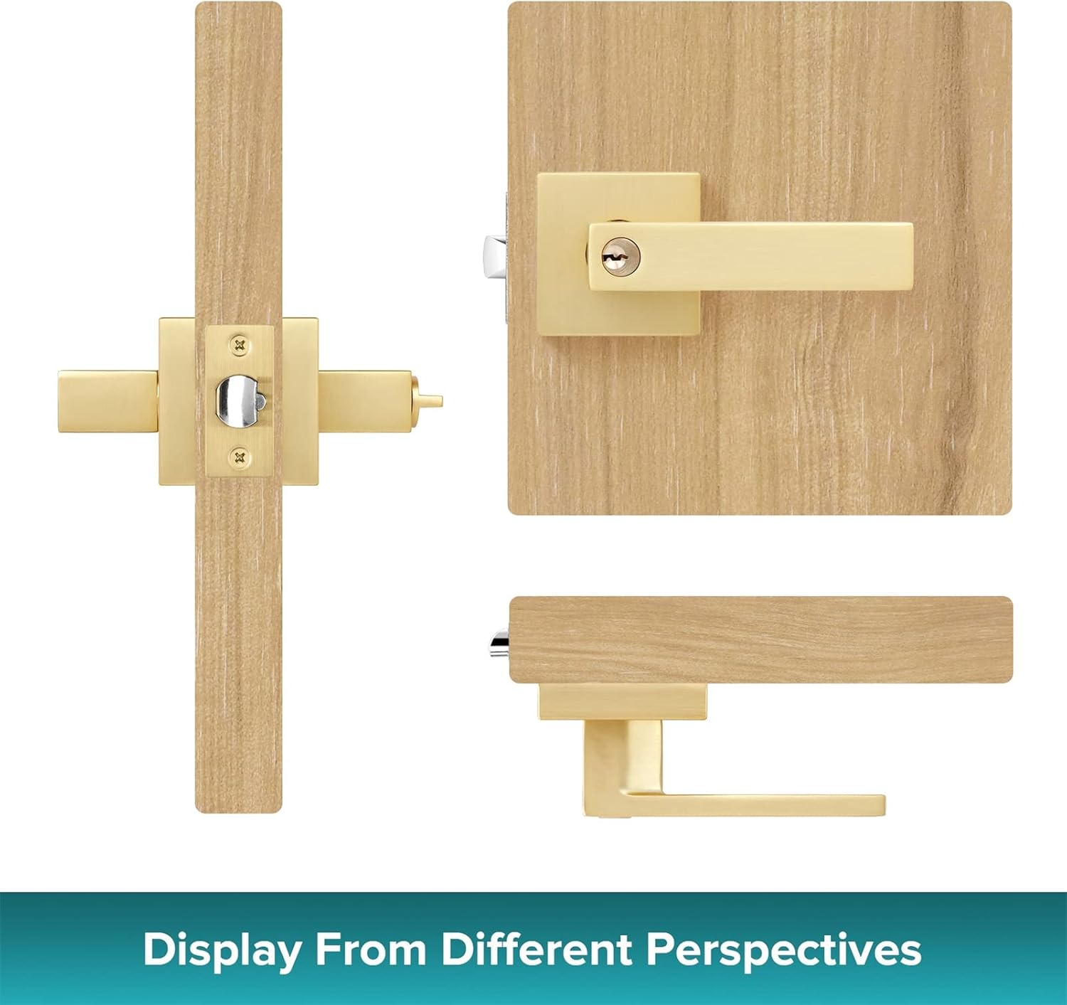 4 Pack Heavy Brass Door Knobs Square Gold Door Knobs Interior (Keyed Alike), Satin Brass Gold Door Knob with Lock and Keys for Interior/Exterior/Front Doors